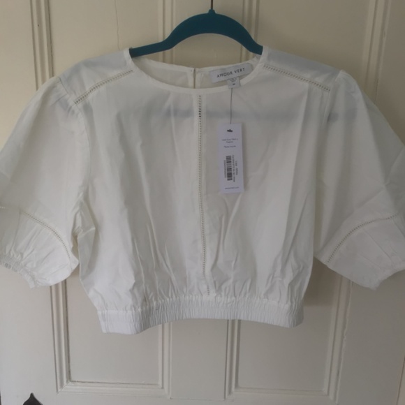 Amour Vert Lisa Crop Top 100% Organic Cotton Poplin White Eyelet Size Large, New - Picture 3 of 6